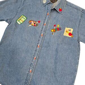 Vintage New Direction Petite Denim Shirt Colorful art teacher Embroidered shirt